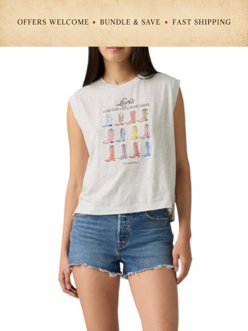 Standard Fit Graphic Boxy Tank Top Sleeveless Crew Neck